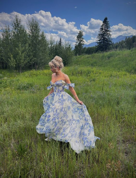 Special Floral Pattern Chiffon A-Line Prom Evening Dresses fg4817