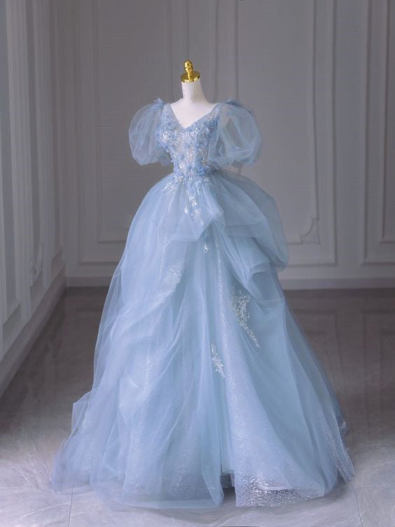 Blue Prom Dresses V Neck Long Evening Gown fg4890