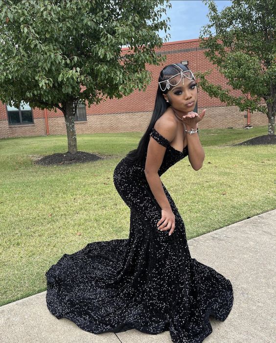 Elegant Black Sequins Mermaid Prom Dress,Black Formal Gown fg5257
