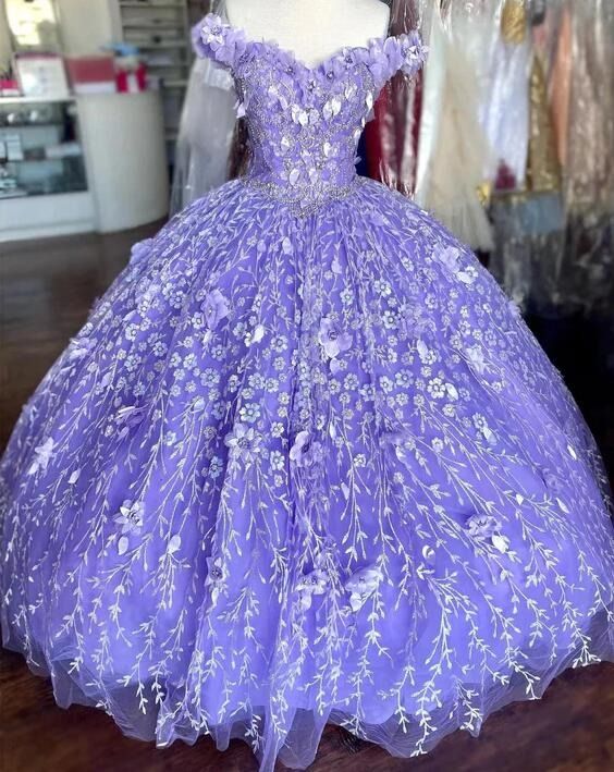 Princess Ball Gown Lavender Quinceanera Dresses Sweet 16 Girl Appliques fg5136