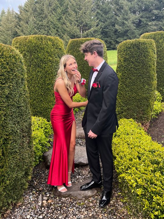 Sexy Red Mermaid Side Slit Maxi Long Party Satin Prom Dresses fg5096