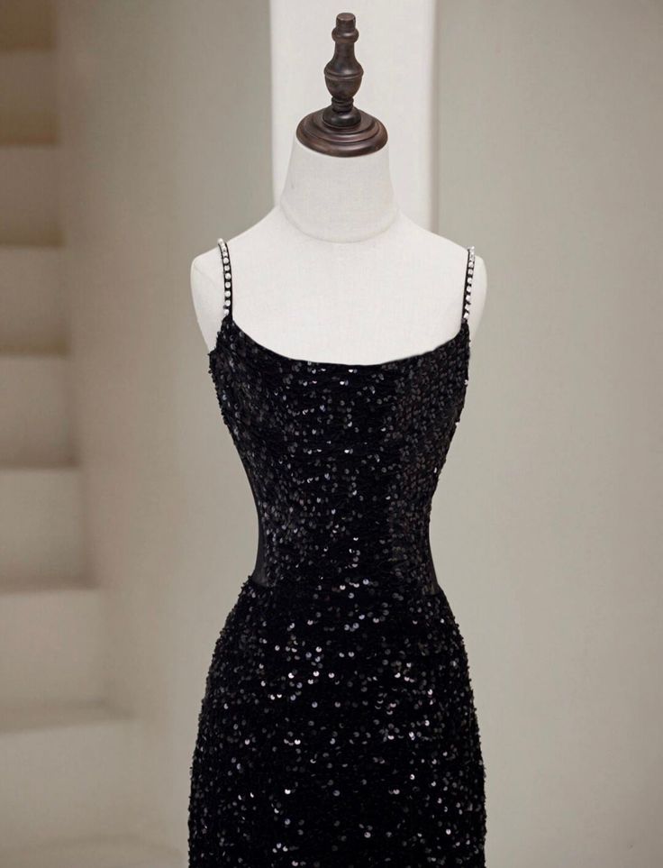 Black Mermaid Sequin Long Prom Dress, Black Formal Dress fg5019