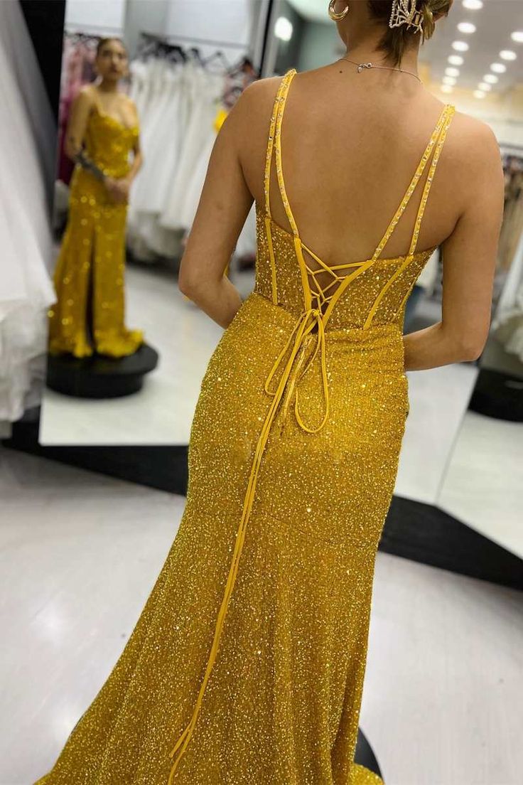 Sparkle Yellow Mermaid Long Evening Prom Dress fg4785
