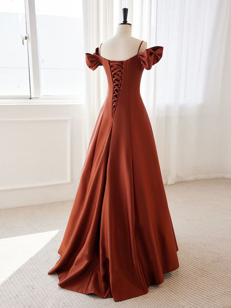 A-Line Satin Orange Long Prom Dresses, Orange Long Formal Dress fg5066