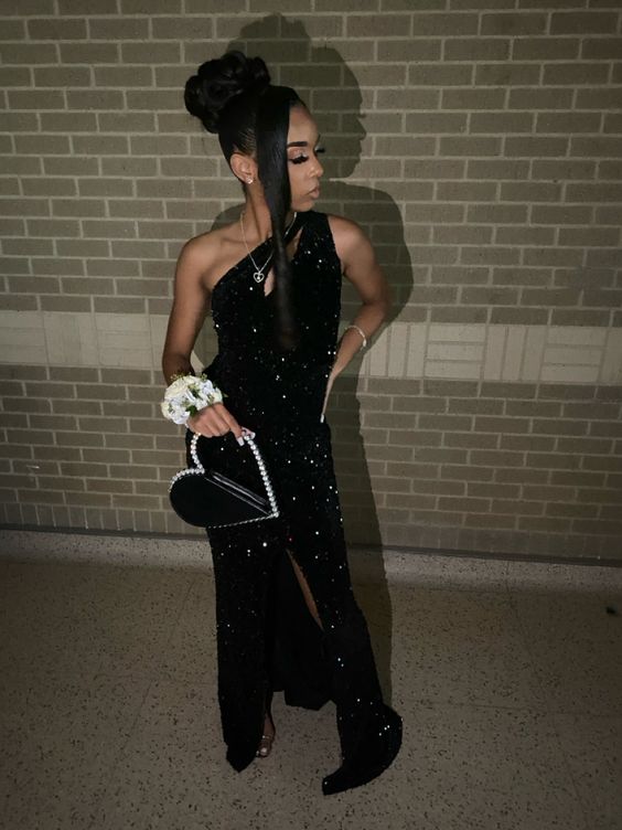 Long Sequin Black Mermaid Prom Evening Dresses fg4448