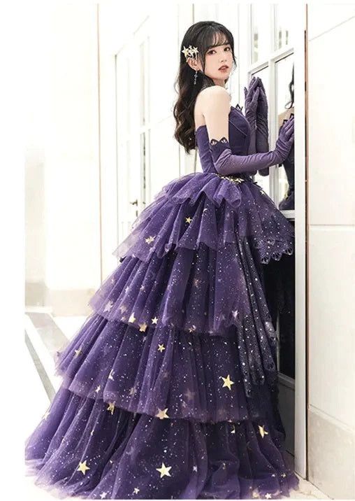 Elegant Purple A-Line Prom Dress Stars Love Elegant Lolita Party Dress fg5105