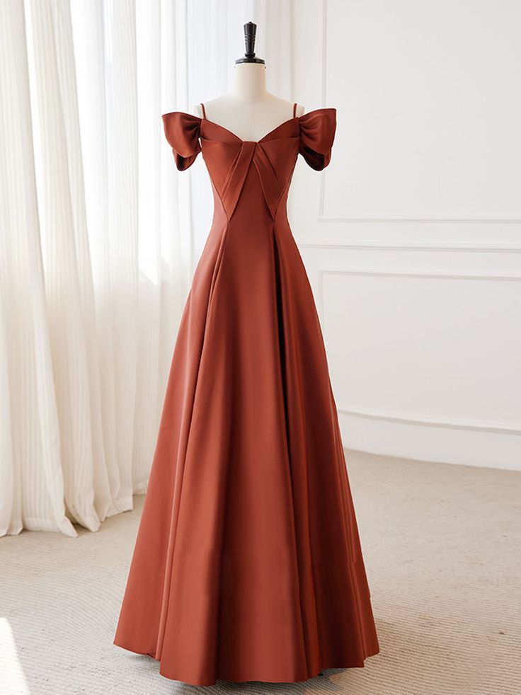 A-Line Satin Orange Long Prom Dresses, Orange Long Formal Dress fg5066