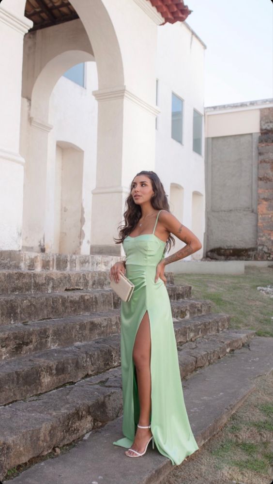 Simple Spaghetti Straps Long Prom Dress With Split,Fashion Party Dress fg4641