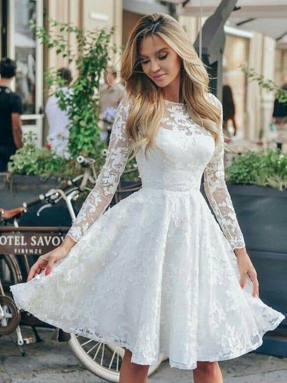 Vintage Lace Long Sleeve A-line Dress Women's Lace Long Sleeve Vacation Dresses fg4802