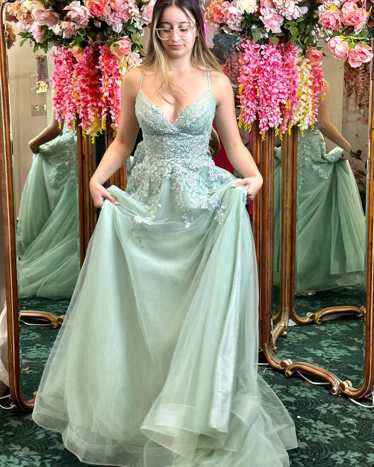 Straps Appliques Tulle Long Formal Dress Long Prom Dress fg5015