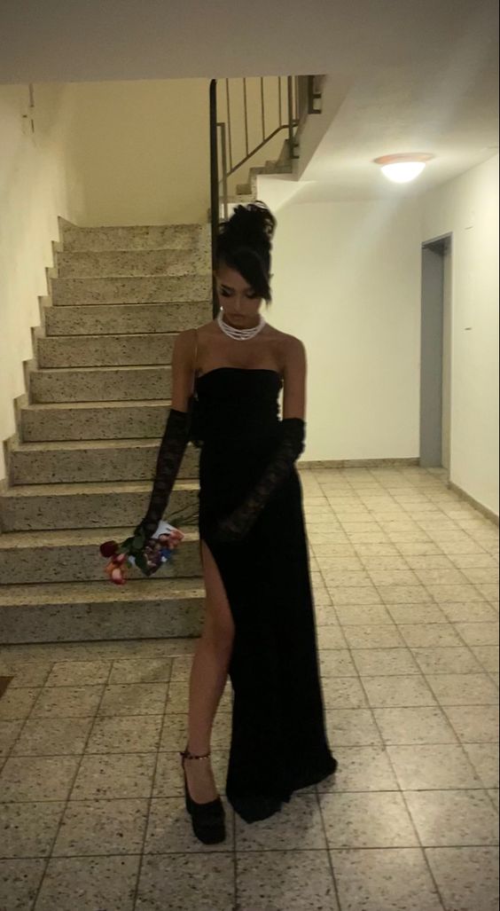 Stunning Mermaid Strapless Long Black Velvet Prom Dress Birthday Outfits fg4929