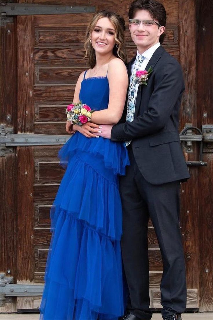 Princess Royal Blue Tulle Tiered Long Dress fg4379