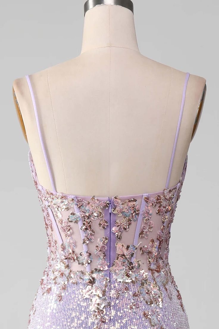 Women Spaghetti Straps Purple Prom Dress, Mermaid Evening Gown with Slit, Handmade Sparkle Party Dress, Custom Formal Evening Dress fg5034