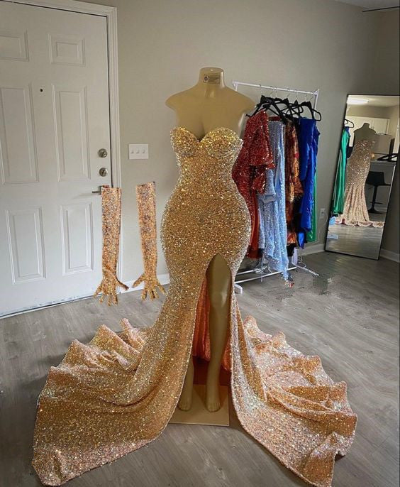 Sexy Mermaid Prom Dress Sequins Long Black Girl Formal Gowns with Sleeves fg5205
