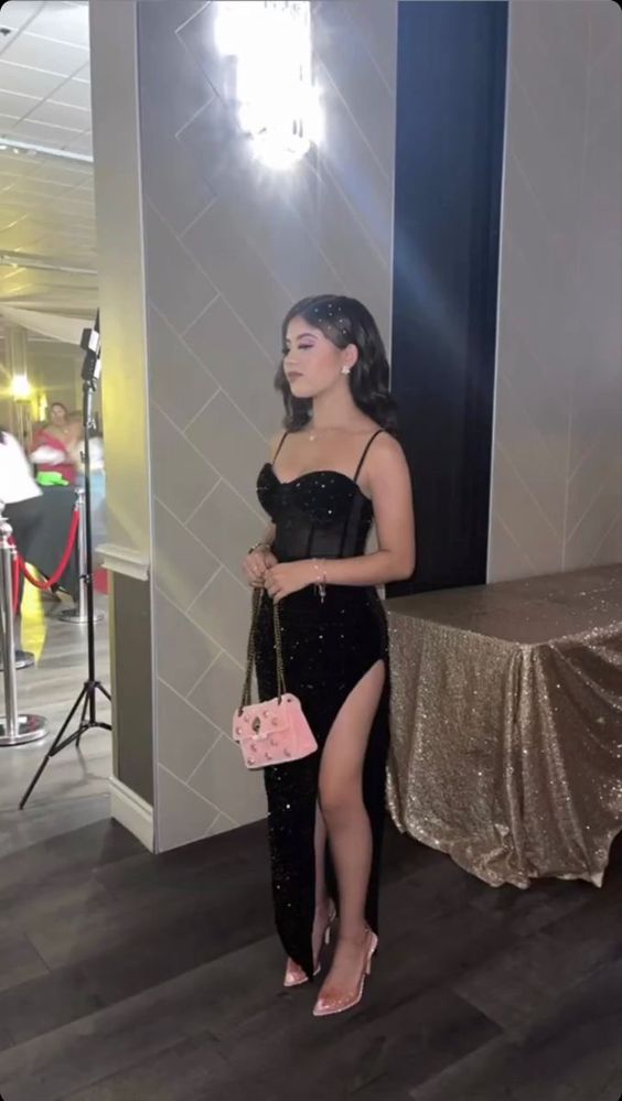 Sexy Black Mermaid Spaghetti Straps Long Prom Dresses fg5123