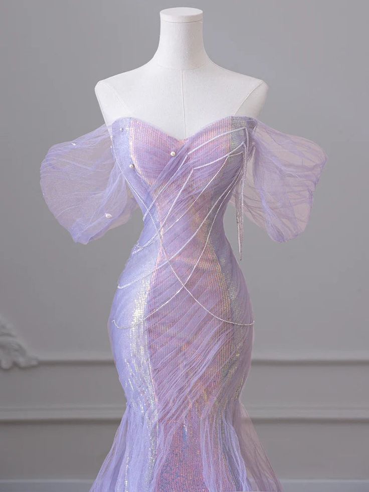Women Evening Dress with Puff Sleeves Tassel Pearls Tulle Train Prom Gown fg4985