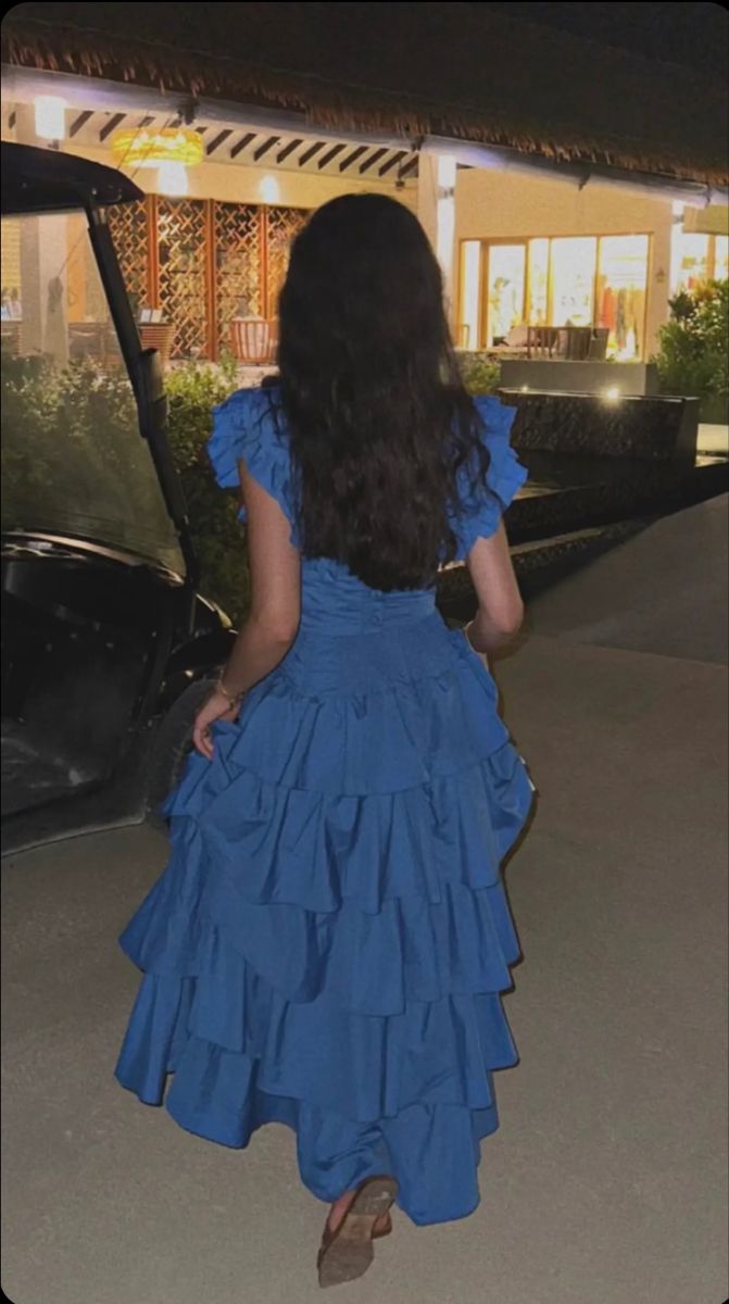 Elegant Blue Evening Dress, Tiered Prom Outfit fg5424