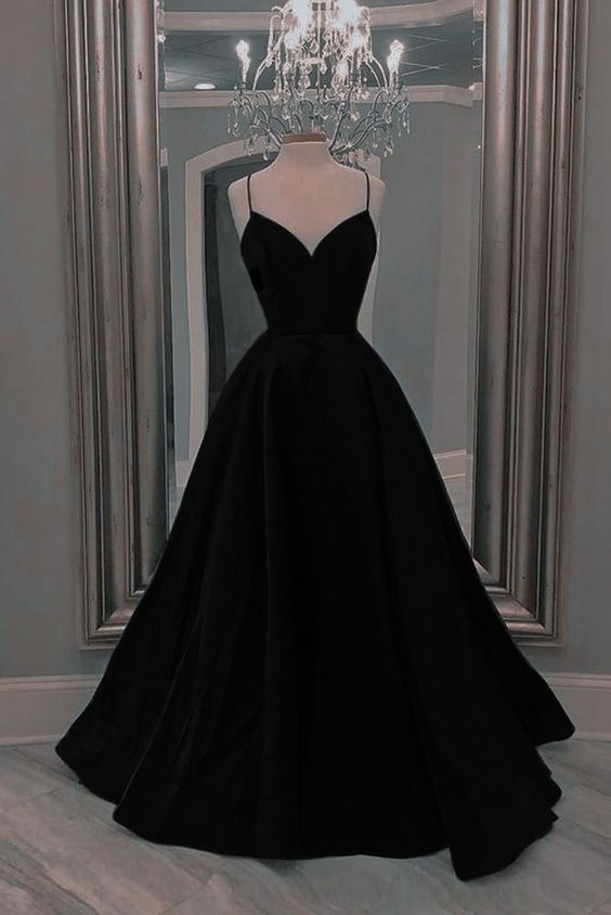 Black Spaghetti Straps Long Prom Dresses A Line Formal Evening Dress fg5080