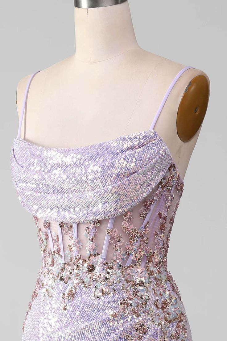 Women Spaghetti Straps Purple Prom Dress, Mermaid Evening Gown with Slit, Handmade Sparkle Party Dress, Custom Formal Evening Dress fg5034