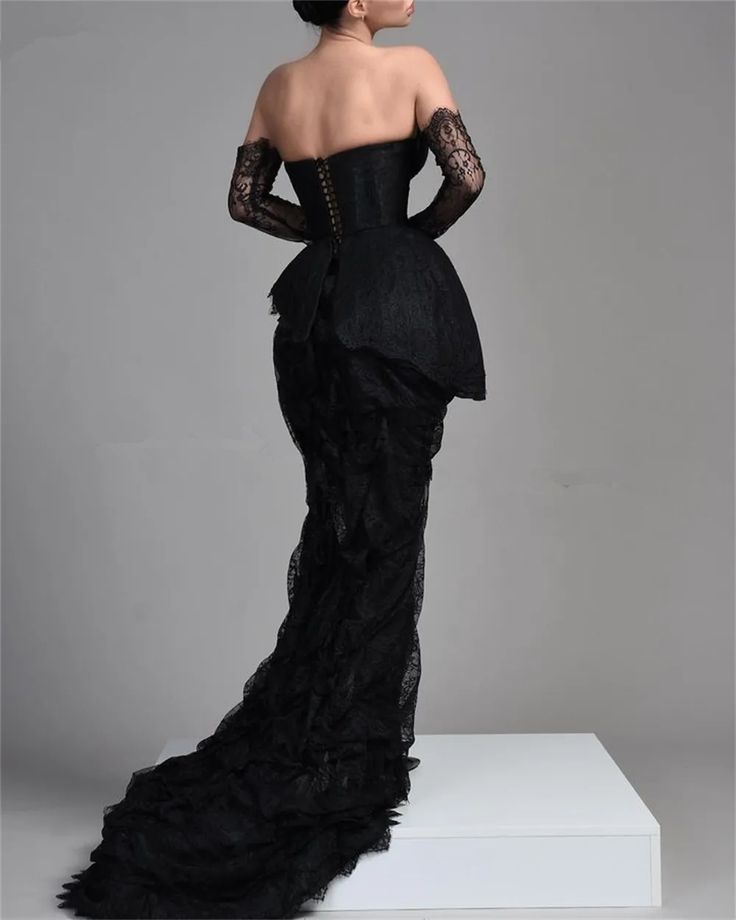 Vintage Black Lace Evening Dress,Black Gala Dress fg5256