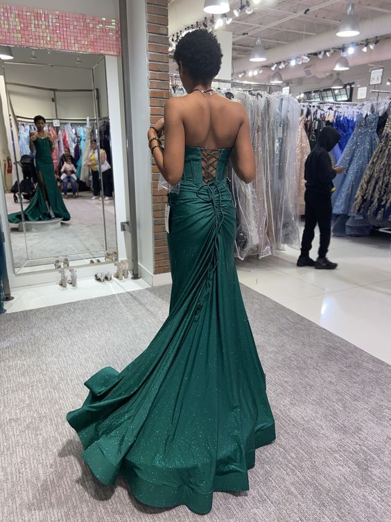 Green Mermaid Sleeveless Evening Dress with Slit fg5151