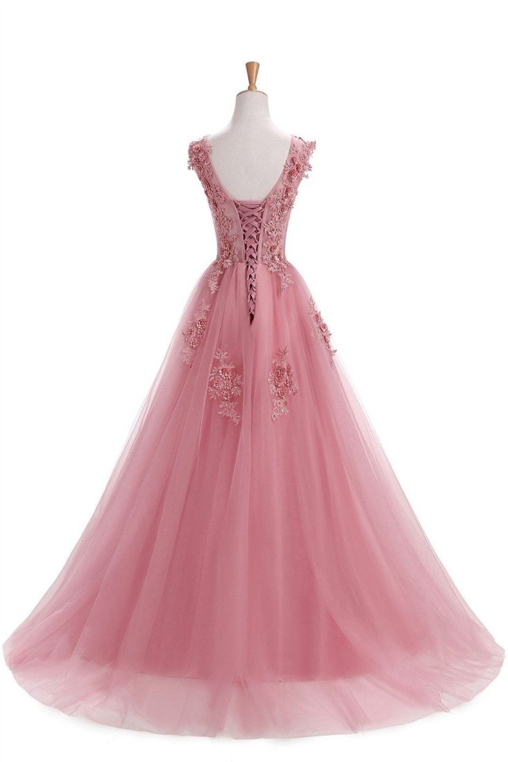 Floral Pink Tulle Long Prom Dress fg4513