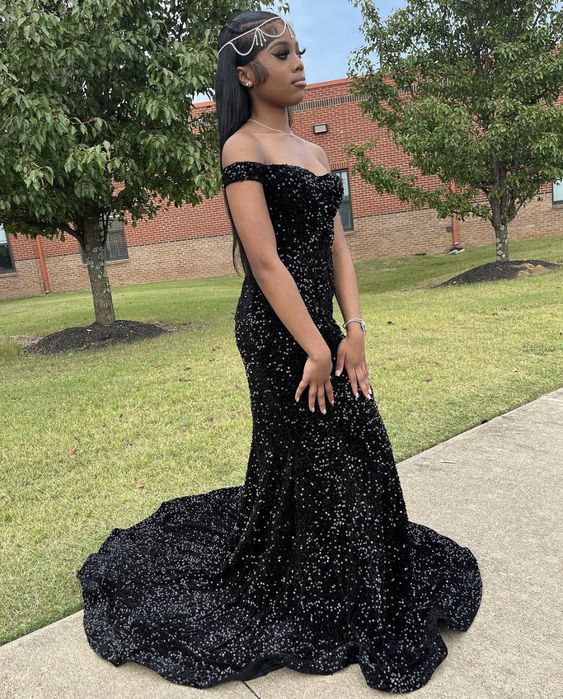 Elegant Black Sequins Mermaid Prom Dress,Black Formal Gown fg5257
