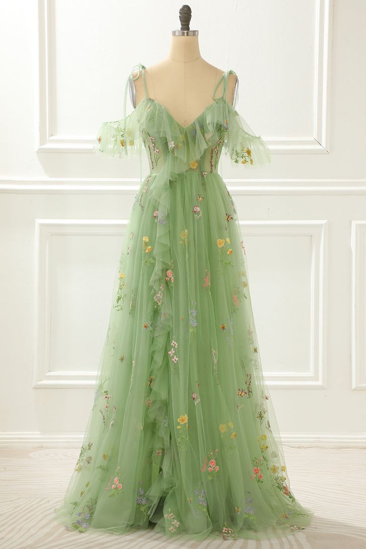 A-Line Embroidery Prom Dress with Slit fg4399