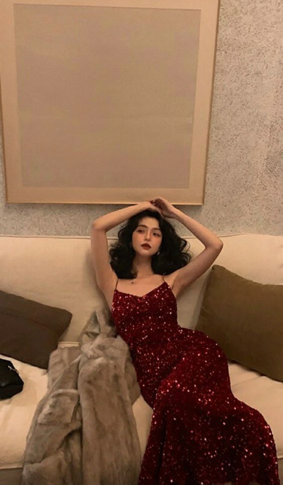 Sexy Mermaid Red Sequin Evening Dresses fg4873