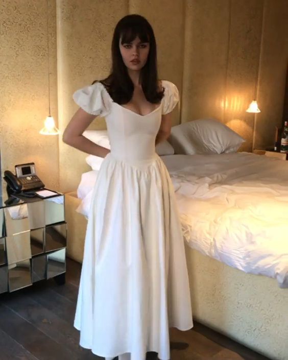 Simple White A-line Prom Dress,White Dance Dress fg4865