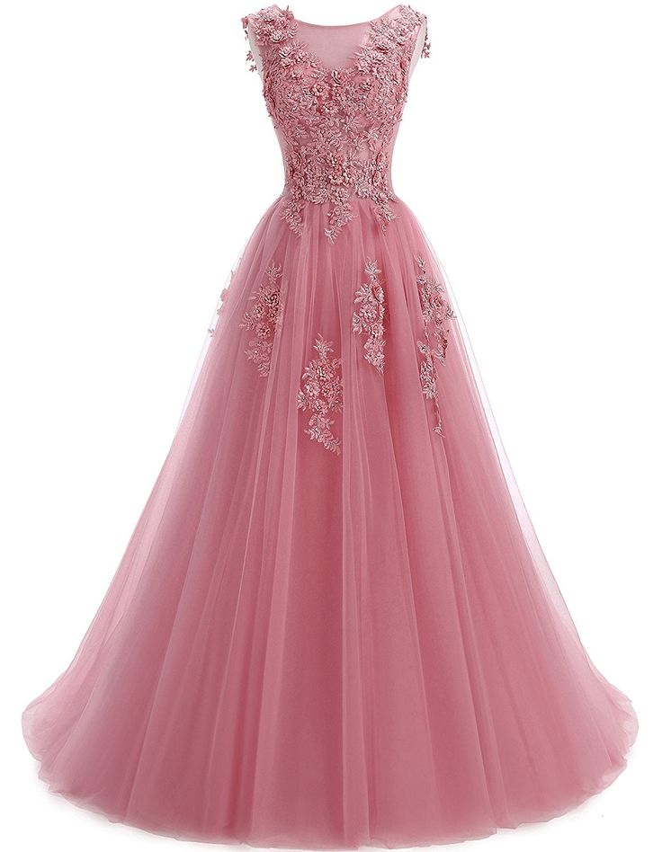Floral Pink Tulle Long Prom Dress fg4513