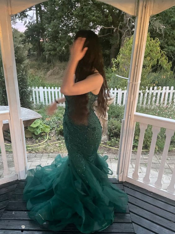 Green Mermaid Spaghetti Straps Prom Dress Green Evening Gown fg4990