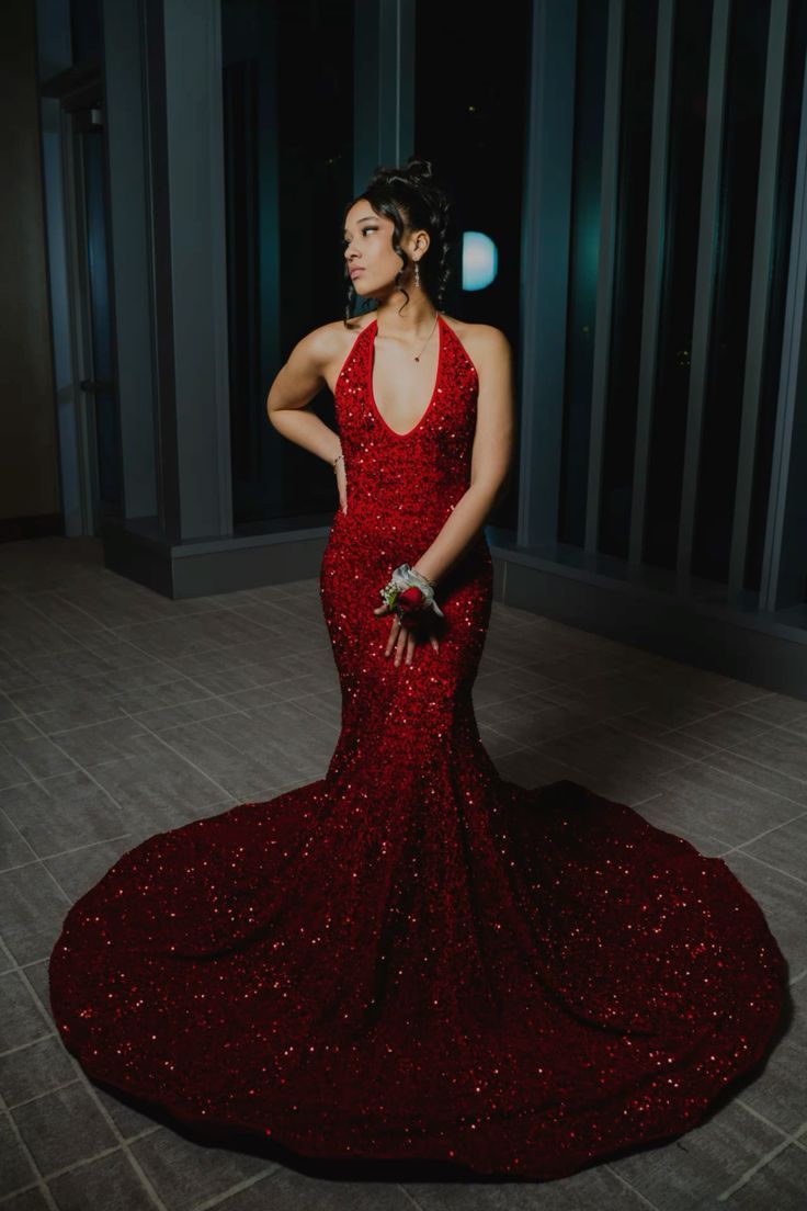 Deep V Neck Sequin Prom Dress Open Back Mermaid Evening Dresses fg5147