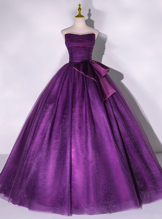 Purple Tulle Strapless Pleats Quinceanera Dress fg4860