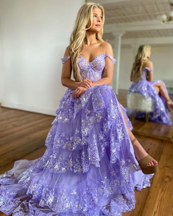 Tulle Sequins Long Prom Dress with Sheer Corset Bodice and Ruffle Skirt fg4619