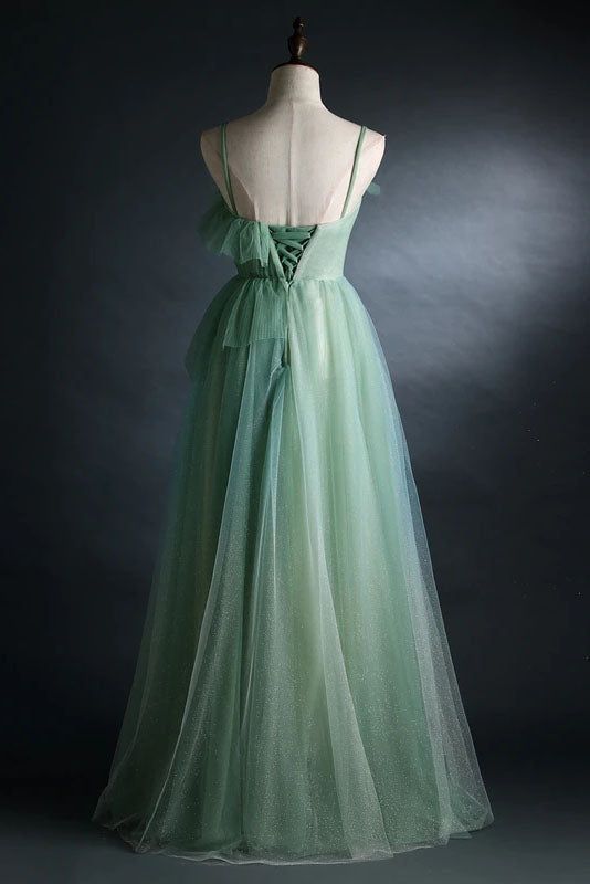 A-Line Blue Tulle Straps Long Formal Dress, Blue Long Evening Dress Prom Dress fg4877