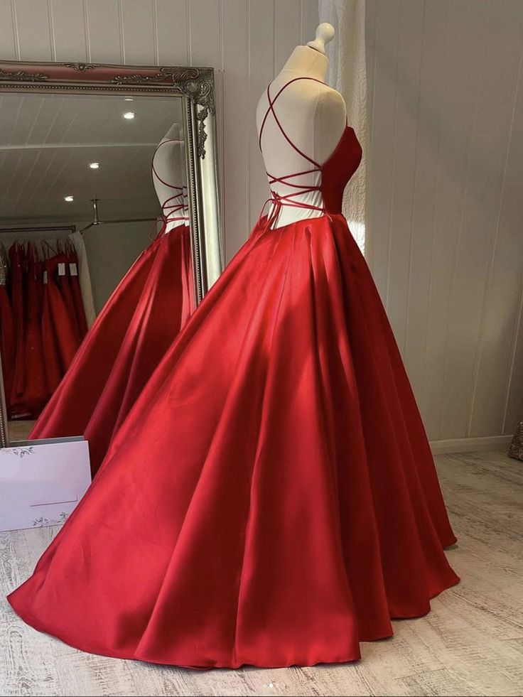 Simple Backless Red Satin Long Prom Dress,Open Back Formal Dresses, Red Evening Gown fg5002