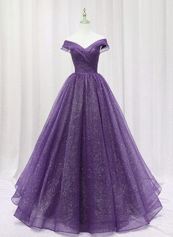 Purple Tulle Sweetheart Long Prom Dress Formal Dress, A-line Tulle Party Dress fg4467