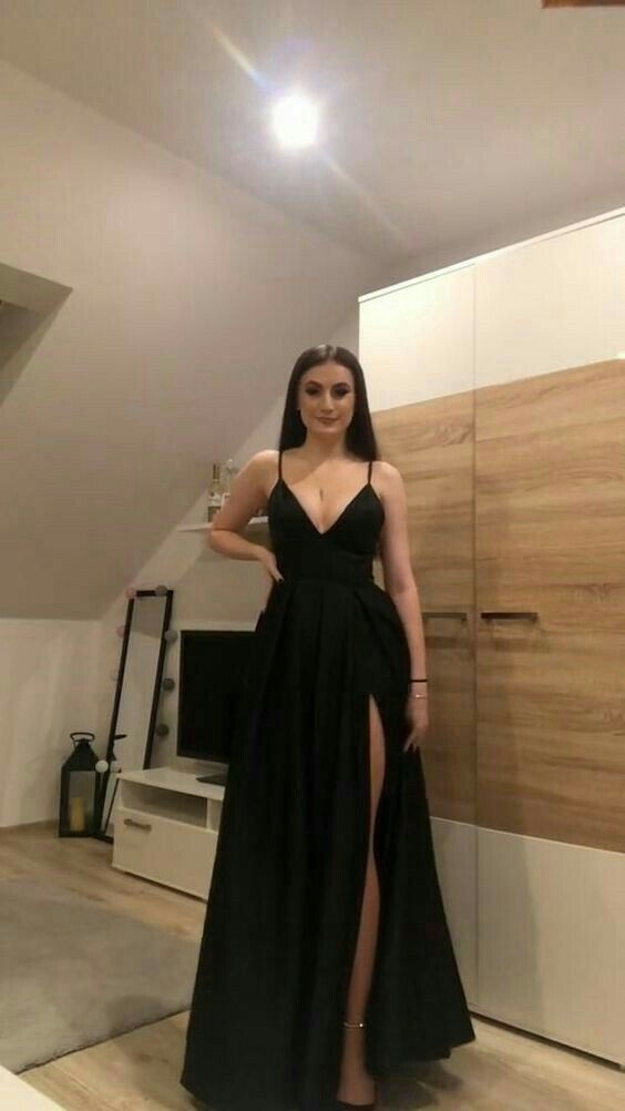 Black Prom Dresses Side Slit Evening Dresses fg5087