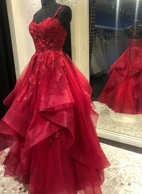 Dark Red Cross Back Tulle Long Formal Dress, Dark Red Evening Dress Prom Dress fg4506