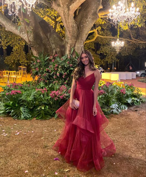 Sexy V-neck Tulle A-line Prom Dresses Evening Dresses fg4776