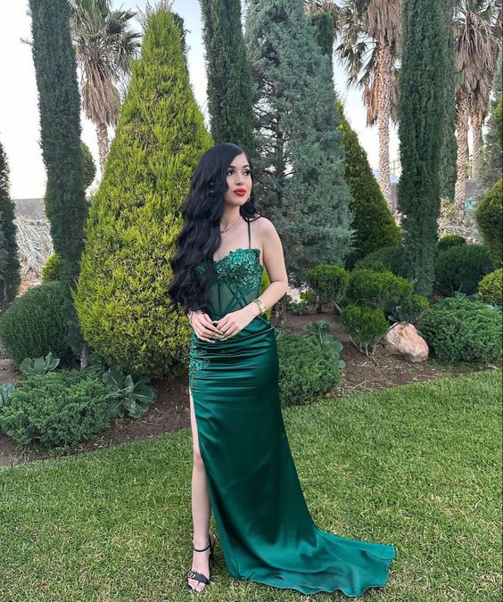 Elegantes grünes Kleid, lang, für den Herbst, für Hochzeitsgäste, fg5407