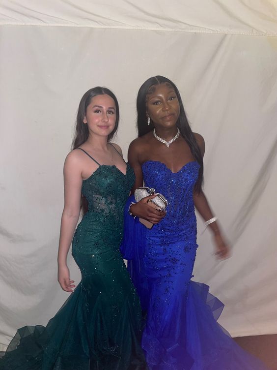 Green Mermaid Spaghetti Straps Prom Dress Green Evening Gown fg4990