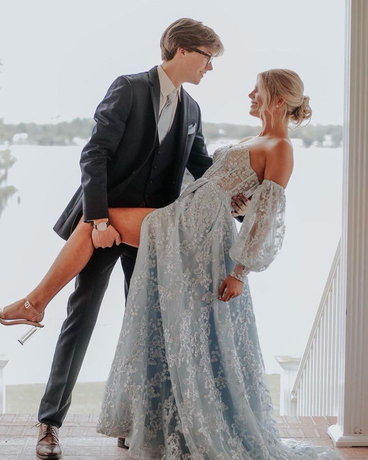 Sparkly A Line Sweetheart Light Blue Sequins Lace Long Prom Dresses with Slit fg4749