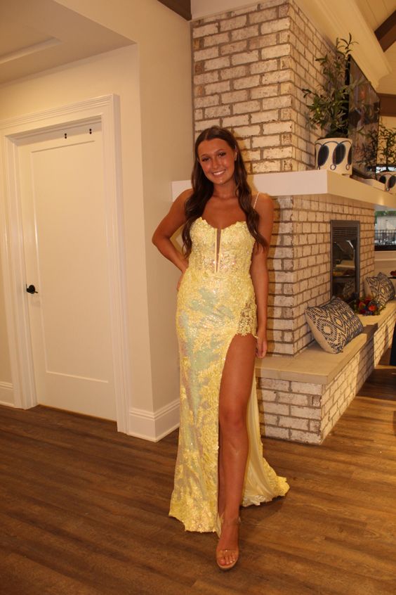 Mermaid V-neck Sequined Sweep Train Prom Dresses With Split fg4215