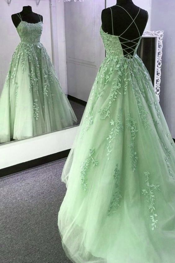 Robe de bal verte trapèze en tulle, nouvelle robe de soirée fg3476