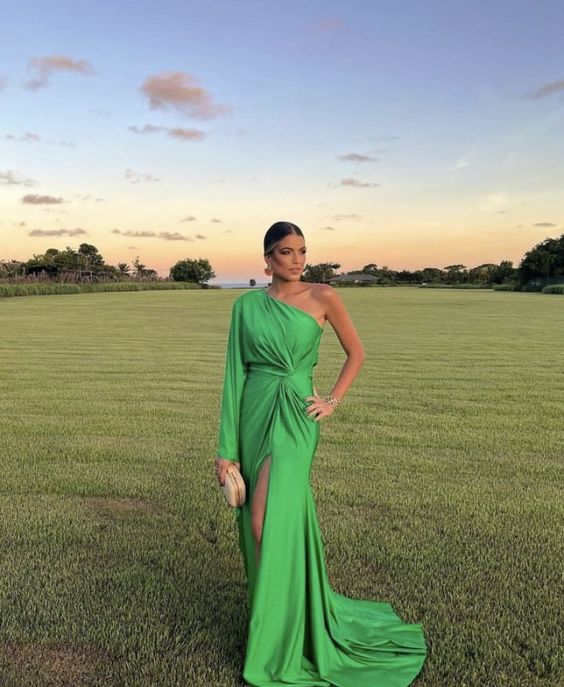A Line Fashion Green Long Prom Dress, Formal Evening Gown fg3895