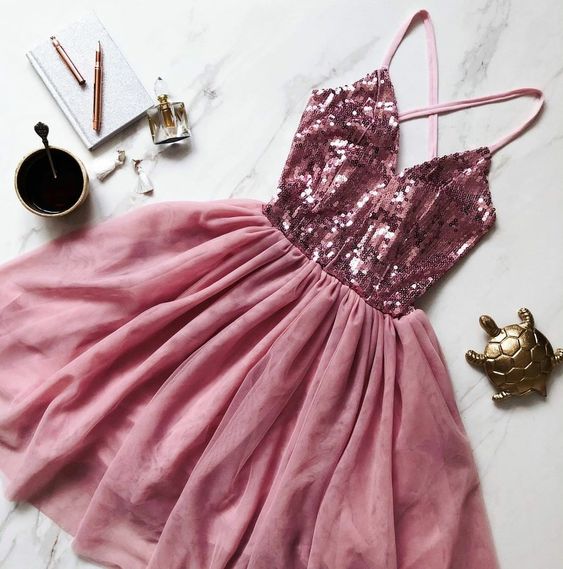 A line Pink Short Party Dress Lady Fashion Homecoming Gown fg3704
