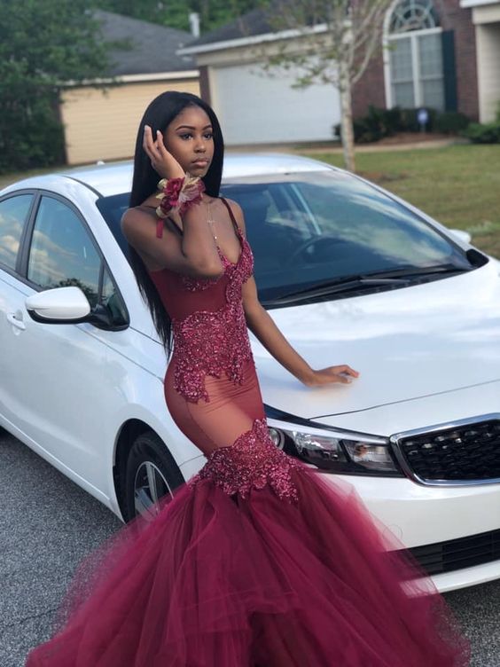 Sexy Burgundy Mermaid Prom Dress Vintage Evening Gown Formal Party Dress fg4301