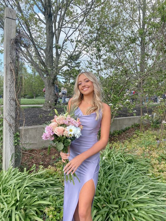 light purple prom dress long slit prom dress fg3784